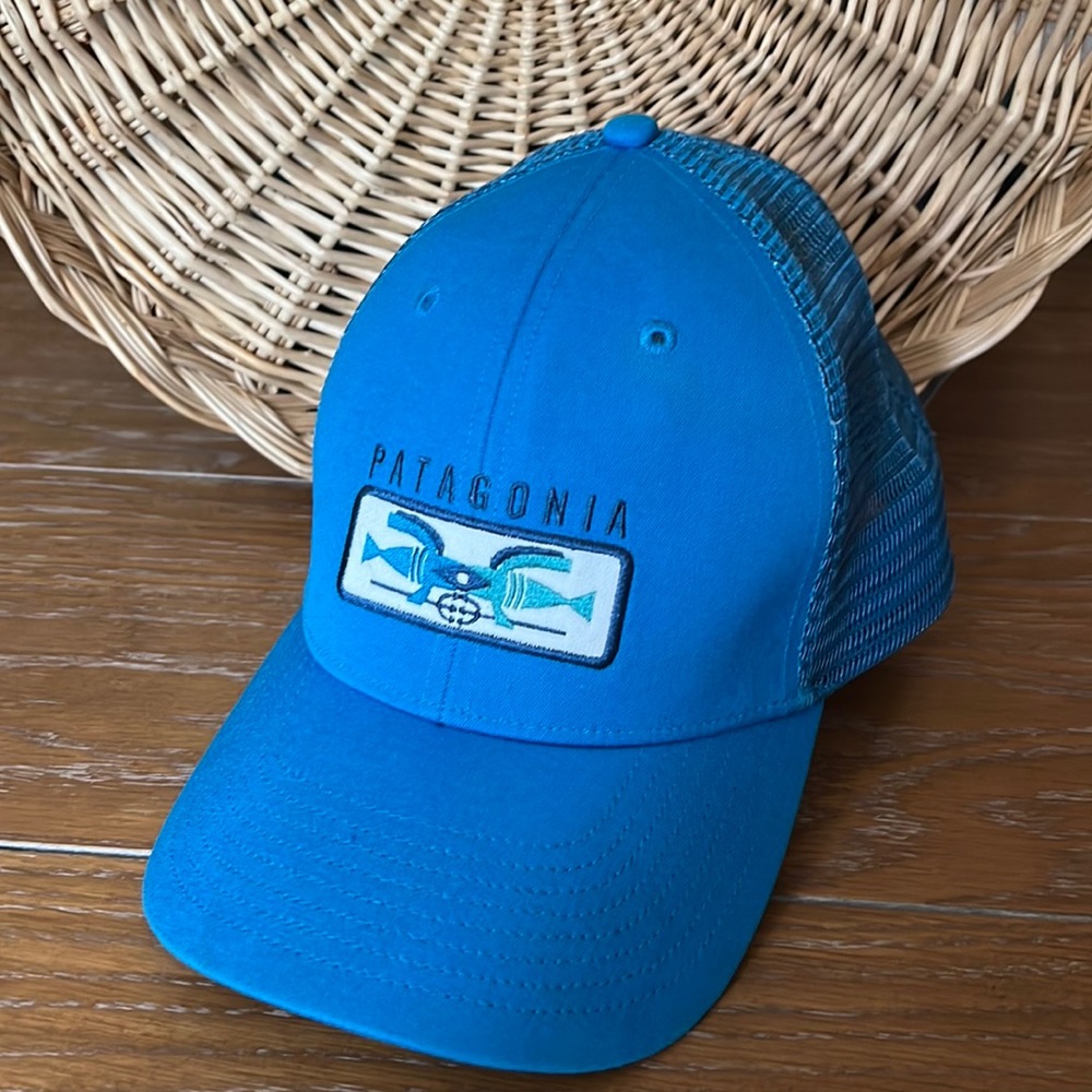 Patagonia Shared Vision Trucker Hat- Blue & White Adjustable Snap Closure
